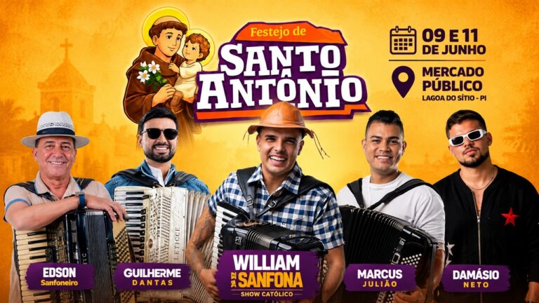 Programação festiva de Santo Antônio em Lagoa do Sítio começa nesta terça com show católico de William da Sanfona